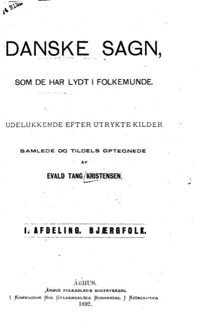 Titelblad, Danske sagn, første afdeling: Bjærgfolk, Århus 1892